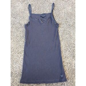 Y2K American Eagle Outfitters Ribbed Lace Trim Cami Tank Top Navy Blue Women's S